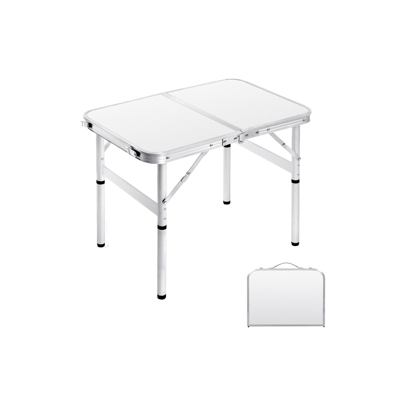 2FT Portable Folding Camping Table - Adjustable Height Aluminum Picnic Table for Outdoor, Beach, BBQ & Travel (23.6×15.7 inch, White) - Perfect for Camping Trips, Backyard Parties & Tailgating