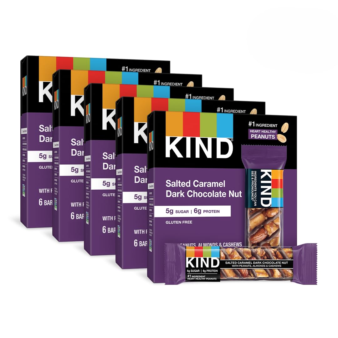 KIND Nut Bars, Salted Caramel Dark Chocolate Nut - Gluten Free Snack, 1.4oz (60 Count), Low Sugar (5g), High Protein (6g) | Healthy On-the-Go Snacks for Work, Travel & Hiking