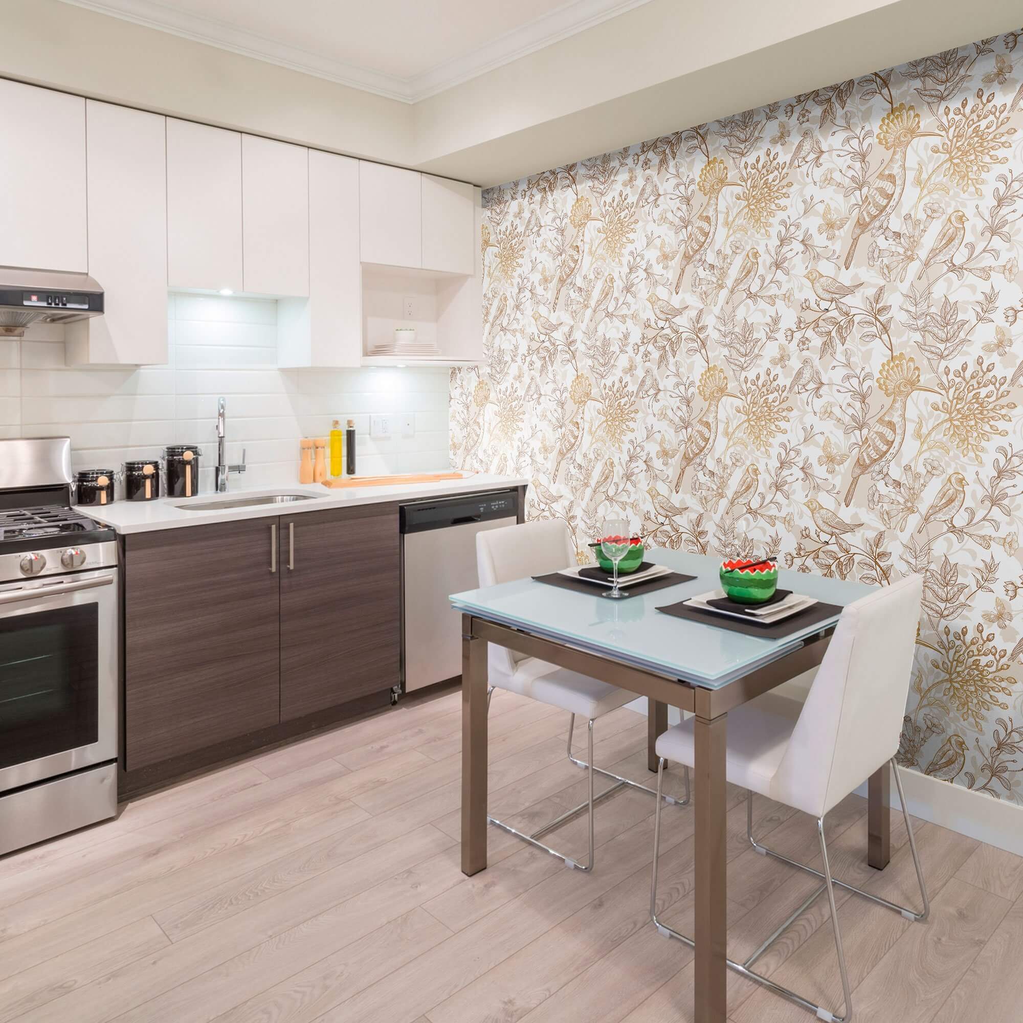 Tan Floral Animal Print Peel and Stick Removable Wallpaper - Self-Adhesive Decorative Wall Covering for Bedroom, Nursery, or Home Office