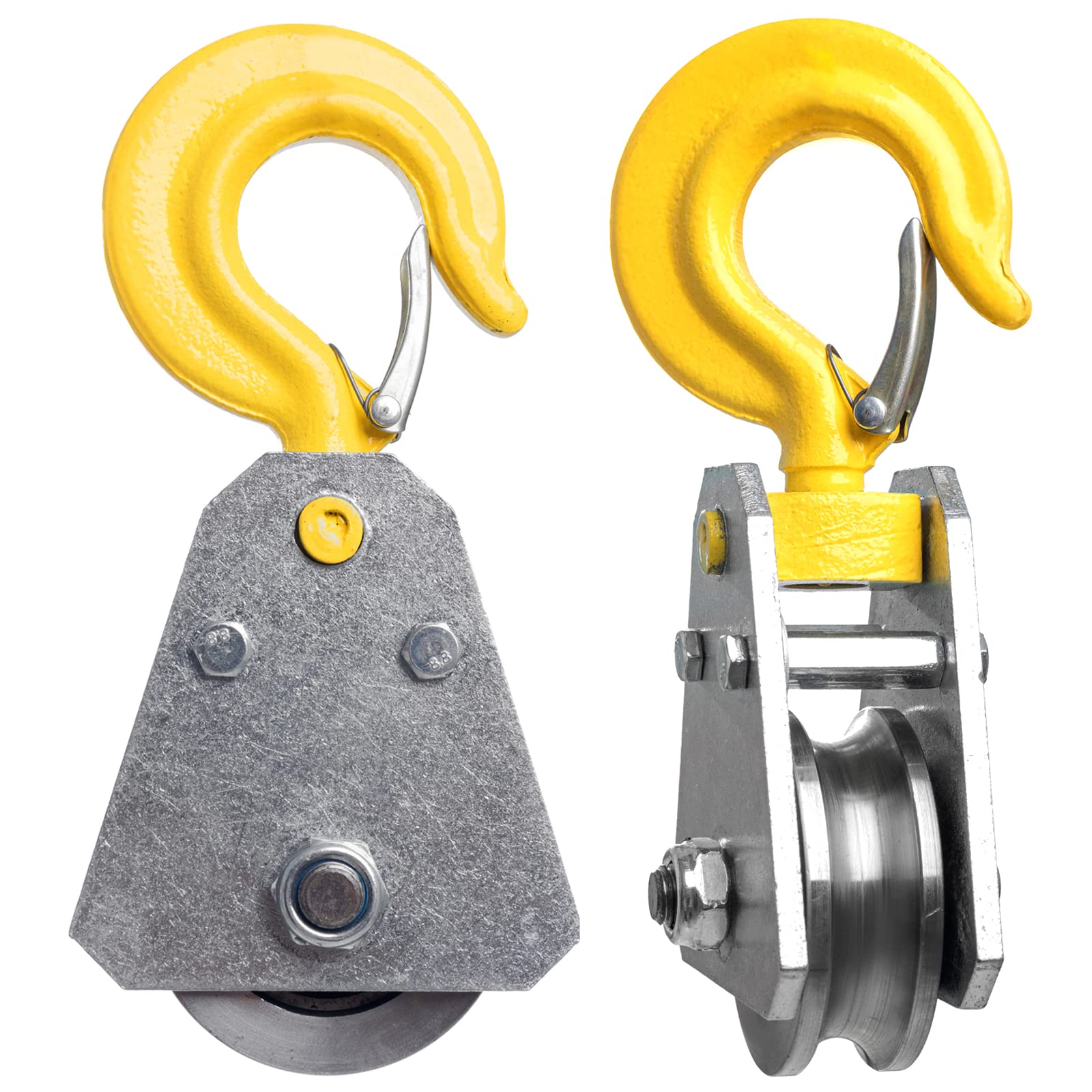 2PCS 3.2 Ton Snatch Block with Hook - Heavy Duty Bearing Pulley for Wire Rope, Electric Hoist & Lifting Trolley - Underhook Hoist Accessory for Home, Workshop & Construction Use