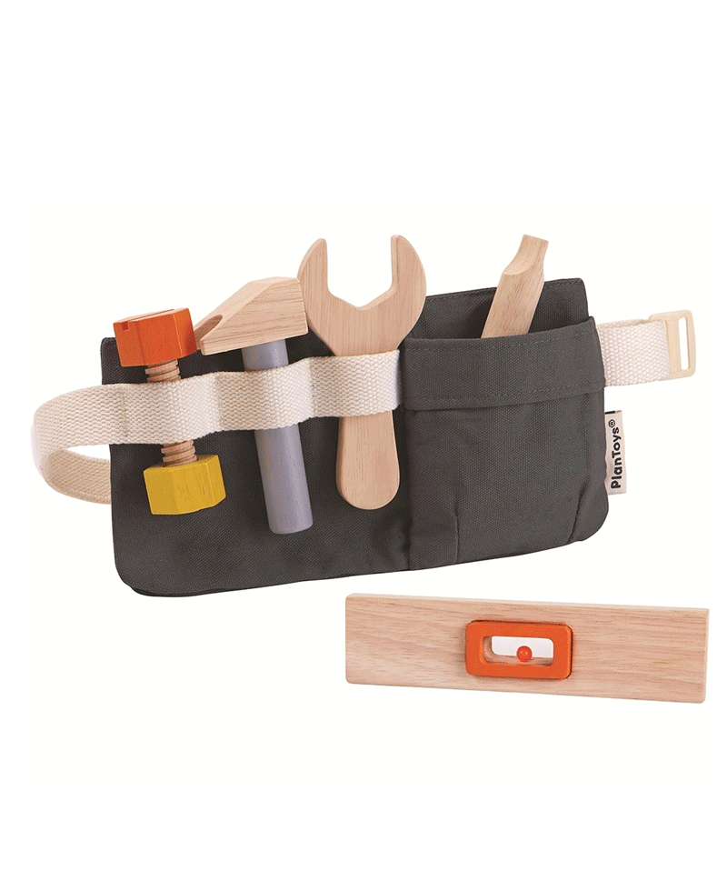 Plan Toys Kids Tool Belt Set - Durable & Adjustable for DIY & Pretend Play - Perfect for Little Builders & Role Play Activities