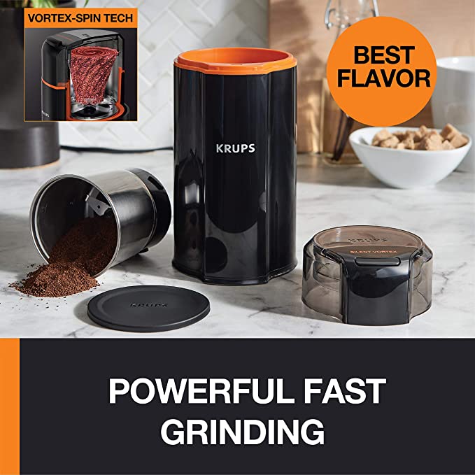 KRUPS Silent Vortex 3-in-1 Electric Coffee Grinder - Stainless Steel Blades, BPA-Free (Blemished Packaging with Full Warranty) - Perfect for Home, Office & Coffee Shops - Model GX332850
