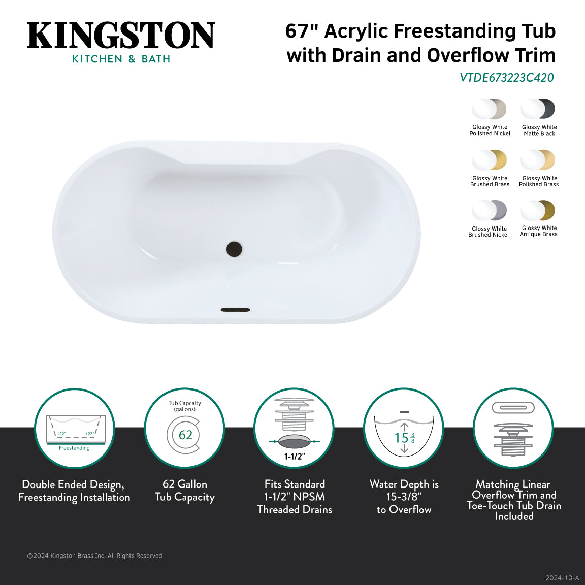 Aqua Eden 67-Inch Freestanding Acrylic Oval Bathtub - Double Ended Soaking Tub with Drain, Glossy White & Matte Black Finish | Perfect for Master Bathroom, Spa Retreat & Luxury Home Decor