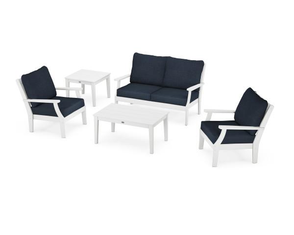 Polywood Braxton 5-Piece Deep Seating Outdoor Patio Furniture Set - Perfect for Backyard, Garden & Poolside Relaxation