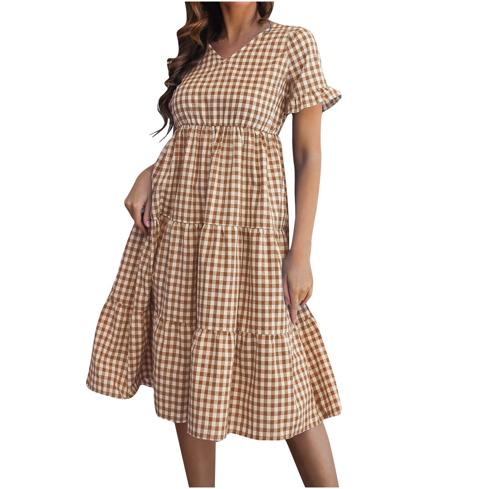 2022 Women's Summer Dresses - Sexy Casual Short Sleeve Pleated Print Maxi Dress with Pockets | Beach Vacation, Party, Daily Wear