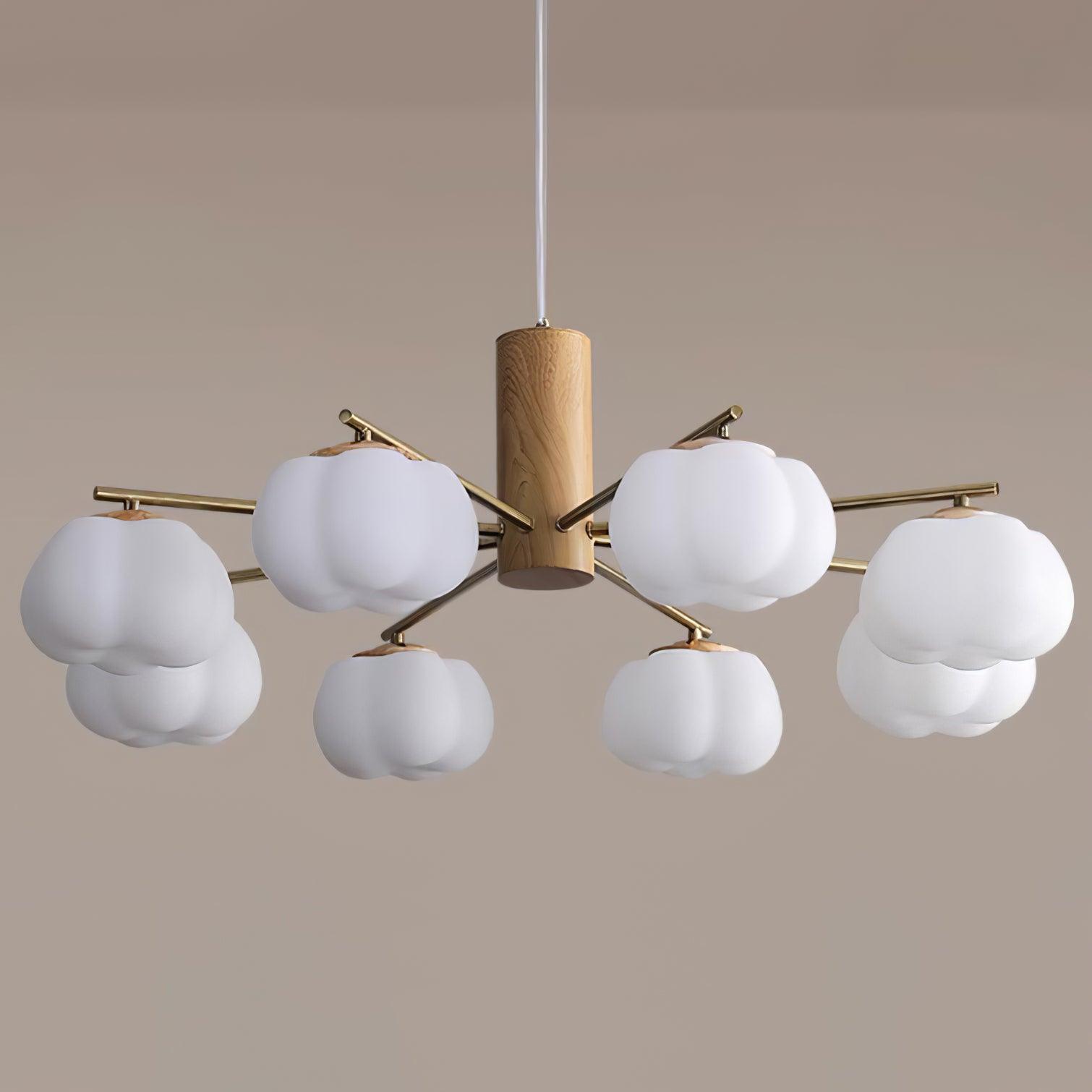 Handmade Cotton Ball Chandelier - Elegant Boho Home Decor for Bedroom, Nursery & Wedding | Soft Lighting Fixture with Natural Cotton Accents