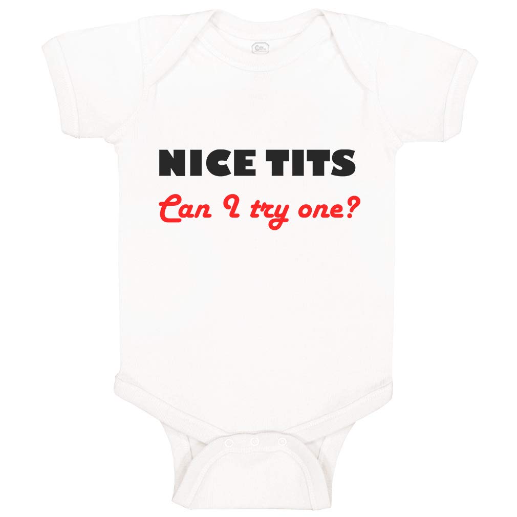 Funny Custom Baby Bodysuit - Humorous 'Nice Tits Can I Try 1' Cotton Onesie for Boys & Girls | Perfect for Playdates, Photo Shoots & Gag Gifts