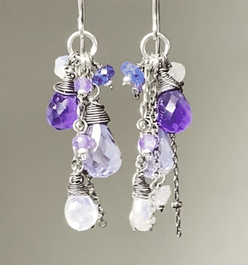Handmade Blue Violet Boho Dangle Earrings with Amethyst & Denim Quartz | Oxidized Sterling Silver Jewelry for Women | Perfect for Festivals, Weddings & Boho Fashion