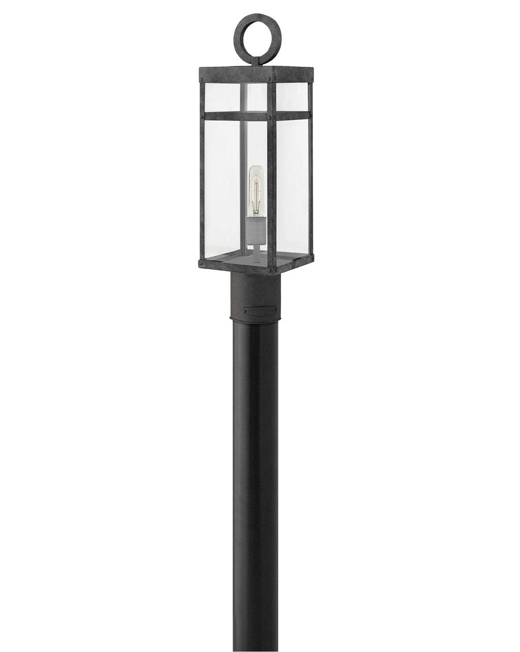 Hinkley Porter Collection Post Top/Pier Mount Lantern - 120V Outdoor Lighting for Porch, Patio & Walkway Security - Aged Zinc Finish (2801DZ) - Perfect for Entryway, Garden & Landscape Lighting
