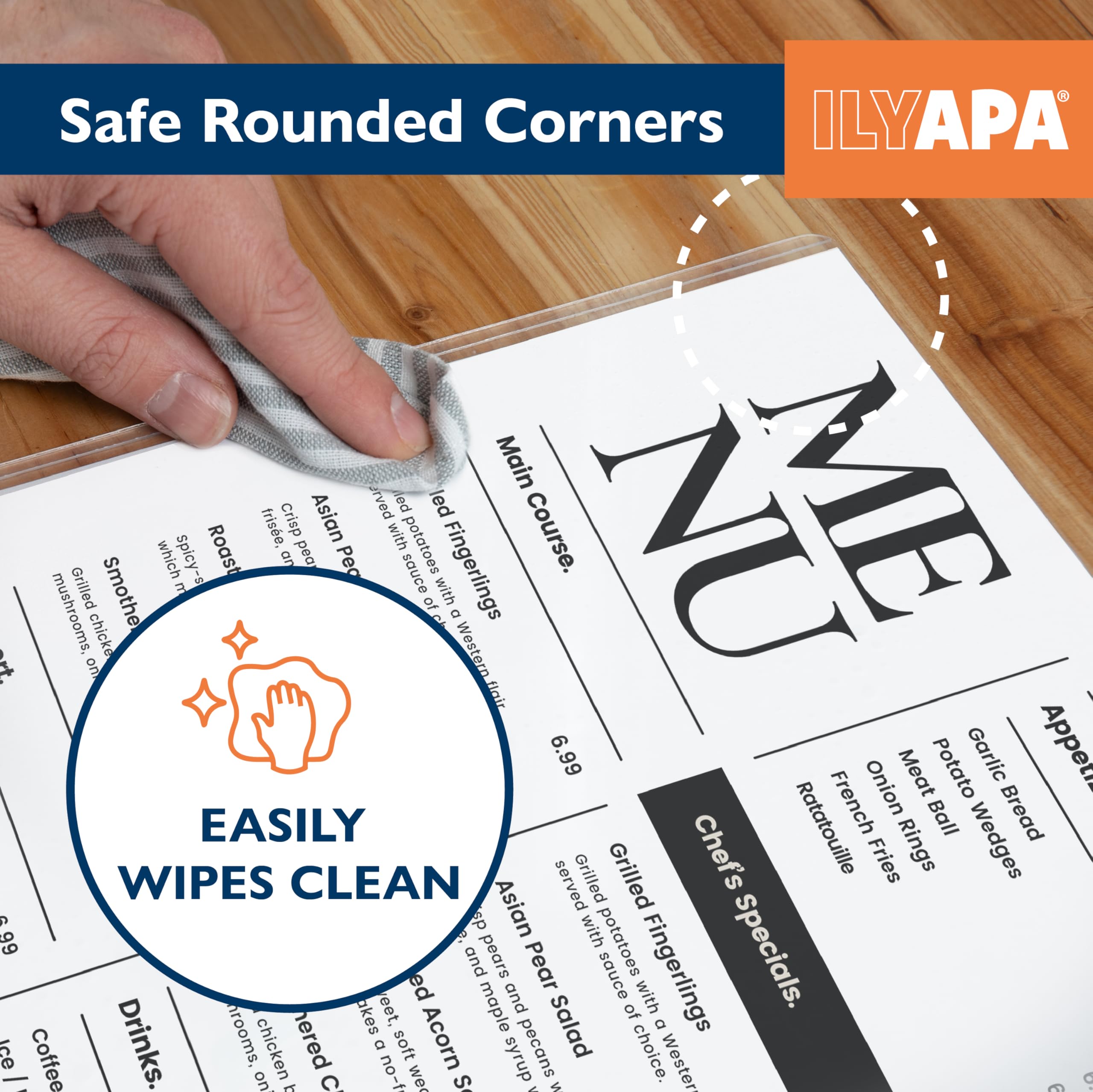Ilyapa 8.5 x 14 Inch Restaurant Menu Covers - 30 Pack Single Page PVC Plastic Sheet Protectors | Durable Clear Menu Holder Sleeves for Restaurants, Cafes & Bars | Perfect for Daily Use, Menu Updates & Customer Protection