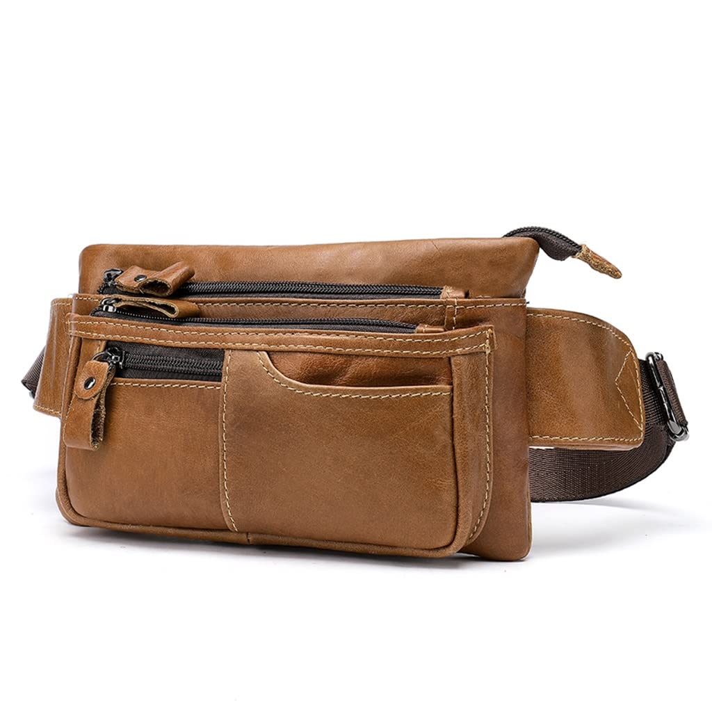 Premium Genuine Leather Men's Crossbody Belt Bag - Slim Business Travel Pouch (23x4x14cm) - Stylish & Functional for Daily Commute, Gym & Outdoor Adventures