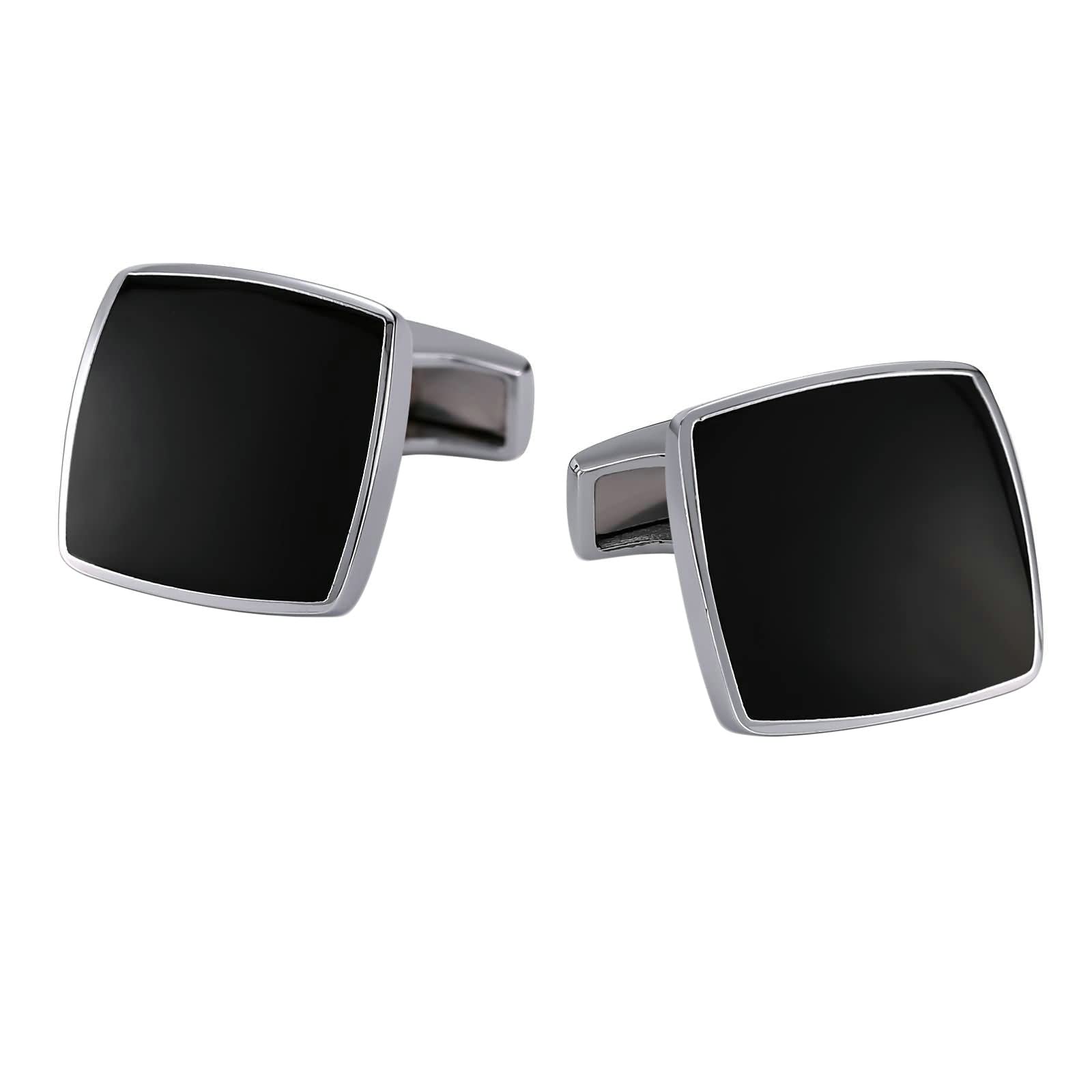 Stylish Stainless Steel Black Square Cufflinks for Men - Perfect for Weddings & Formal Dress Shirts | Elegant Office & Evening Wear Accessories