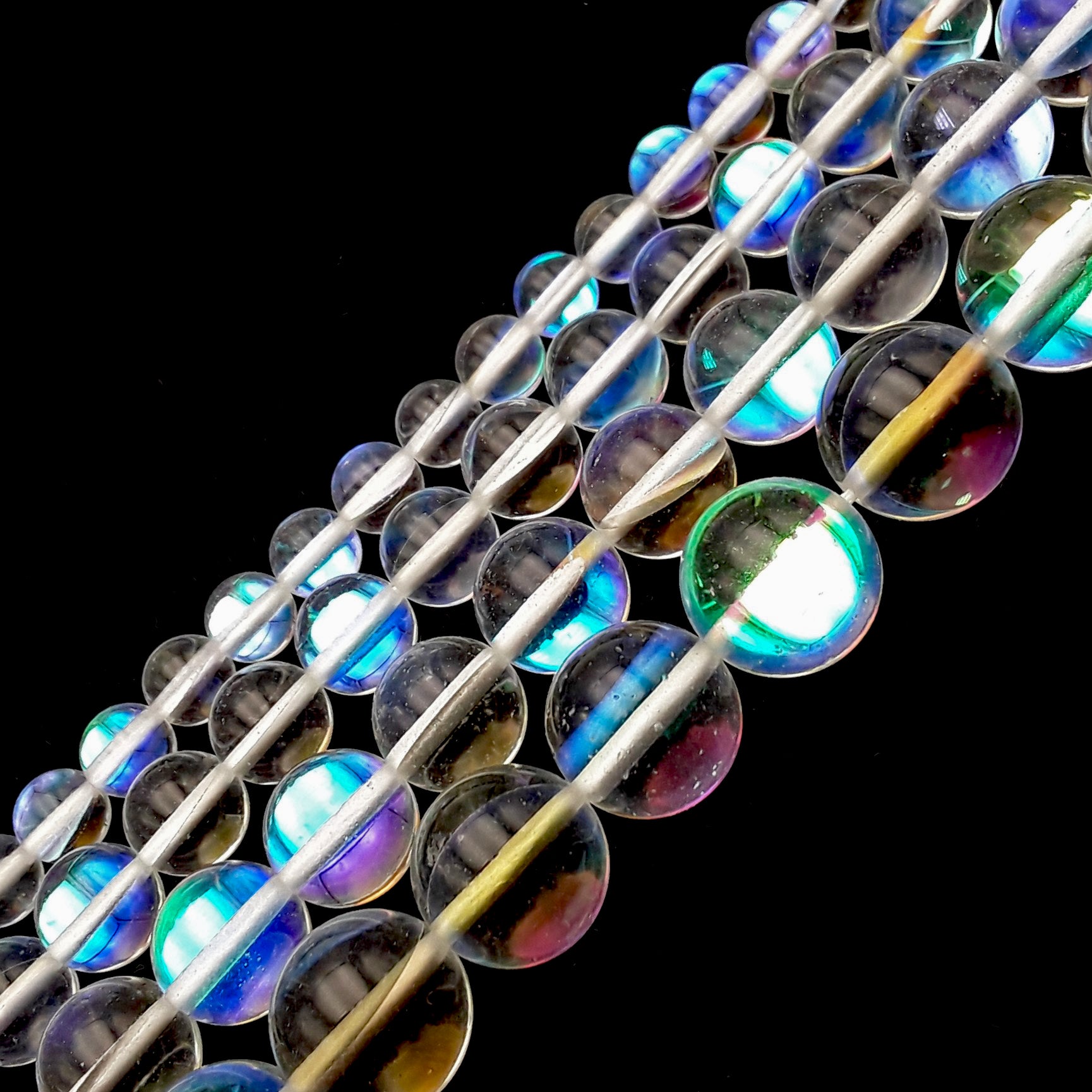 6mm 8mm 10mm 12mm 15.5mm Clear Mystic Aura Mermaid Glass Round Smooth Beads Strand - Perfect for Jewelry Making, DIY Crafts, Bracelets & Necklaces