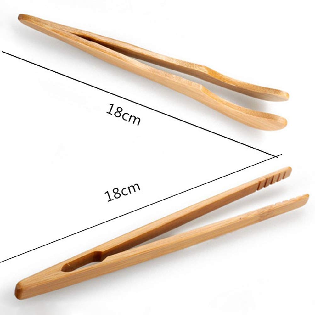4-Piece 7-Inch Bamboo Tongs Set - Heat-Resistant Kitchen Tongs for Toasting, Cooking & Serving - Perfect for Toast, Tea Sandwiches, Bread, Pickles, Fruit Salad & Meat - Ideal for Breakfast, BBQ, Picnics & Party Appetizers