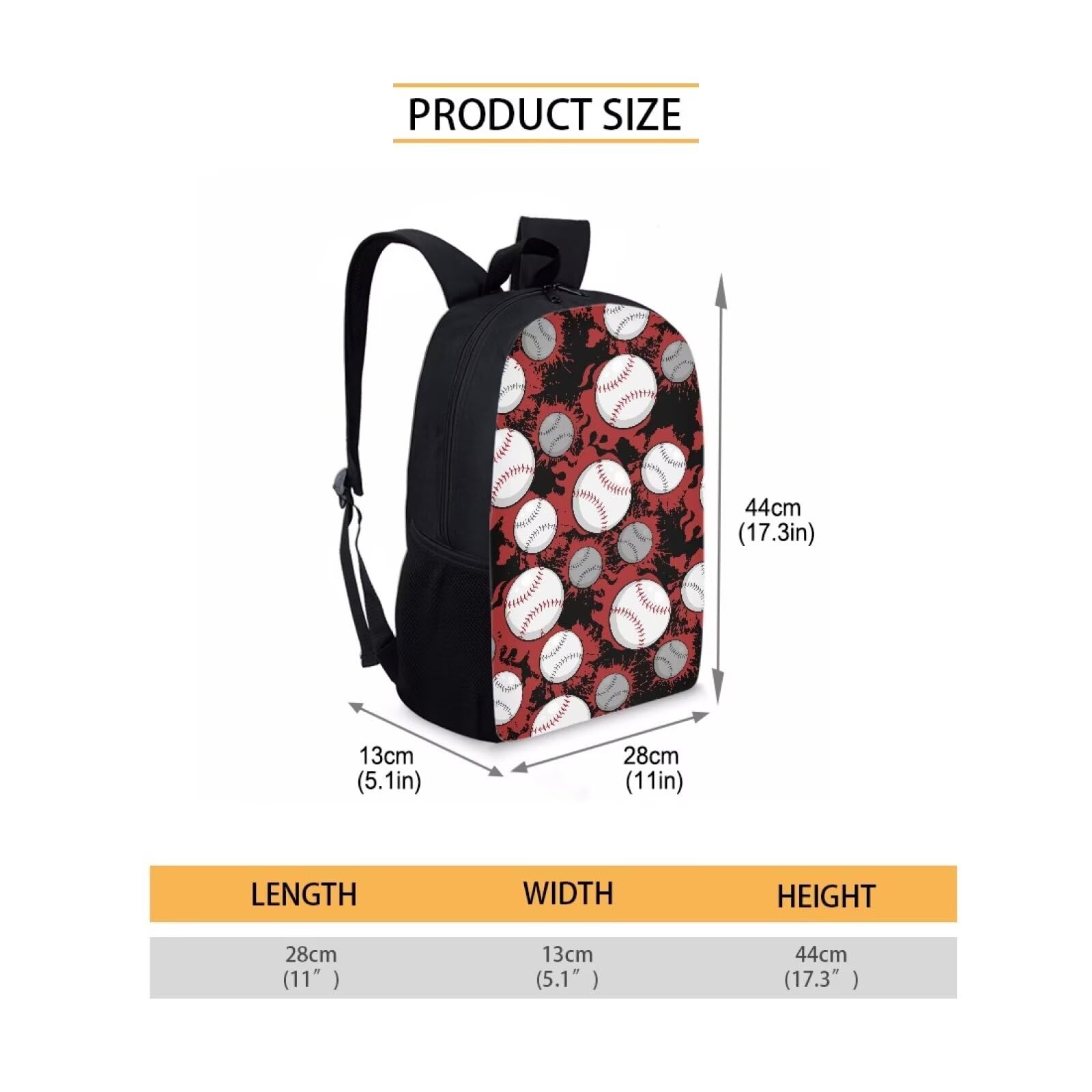 Buybai 17 Inch Laptop Backpack - Large Capacity Baseball School Backpack for Boys & Men, Adjustable Straps Travel Daypack, Work Book Bag Rucksack - Perfect for School, Work, Travel & Sports