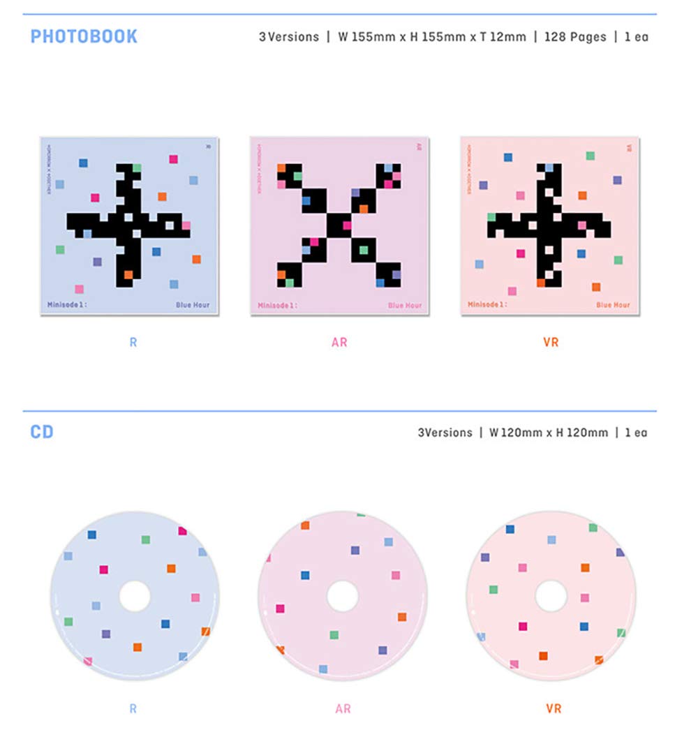 TXT Album: Blue Hour (Minisode1) - 3 Versions Set (R+AR+VR) - CDs, Photobooks, Stickers, Lyric Papers, Behind Books, Photocards, Postcards + Extra 4 Photocards | K-Pop Collectible for Fans, Gift Idea, Music Lovers