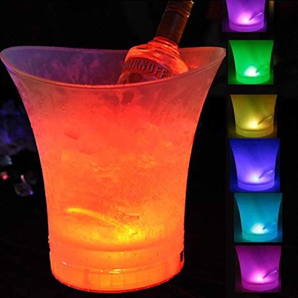 SOSSEG 5L LED Light Up Ice Bucket with 7 Color Flashing Lights - Large Plastic Oval Drink Cooler for Beer, Wine & Cocktails - Perfect for Parties, Bars & Outdoor Gatherings