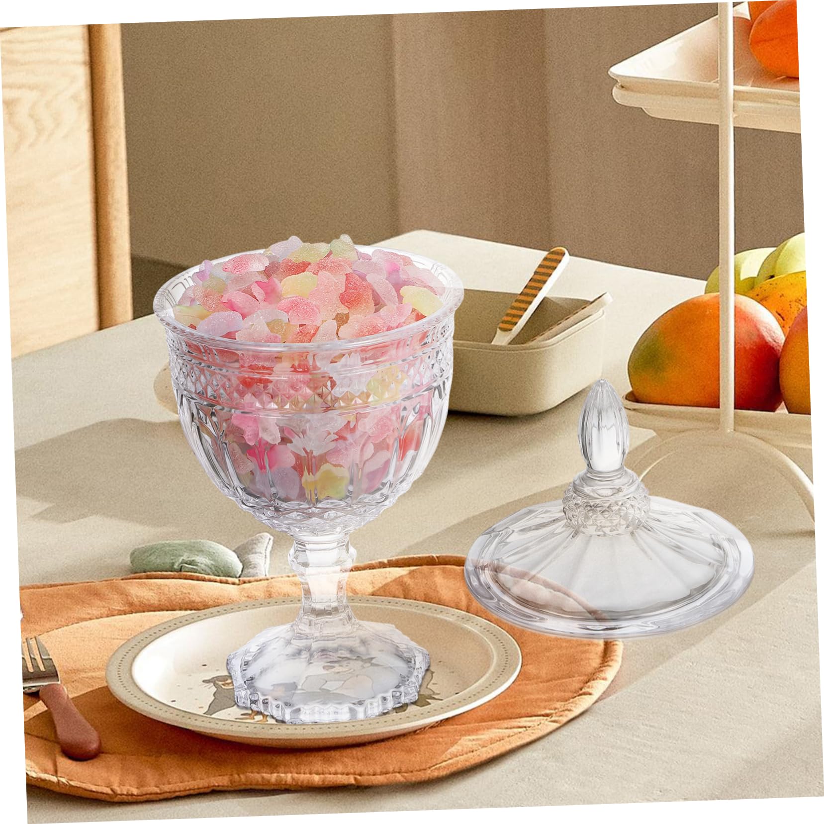 1pc Tall Glass Candy Bowl - Food Storage Jar for Candy, Snacks & Crafts - Clear Glass Container with Lid - Perfect for Kitchen, Pantry & Party Decor