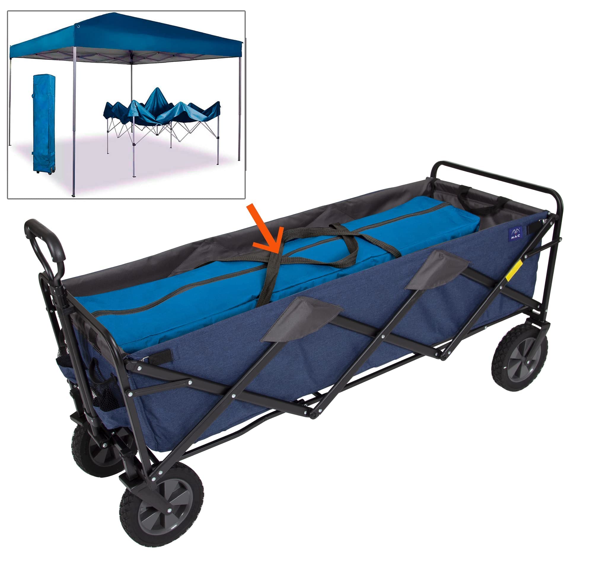 **MacSports Foldable Beach Cart & Utility Wagon - Heavy Duty Collapsible Grocery Cart with Wheels for Beach, Camping, Picnics & Outdoor Adventures (Navy Blue)**