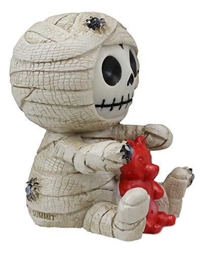Ebros Egyptian Furrybones Mummy Sarcophagus with Red Teddy Bear & Spiders - 2.75