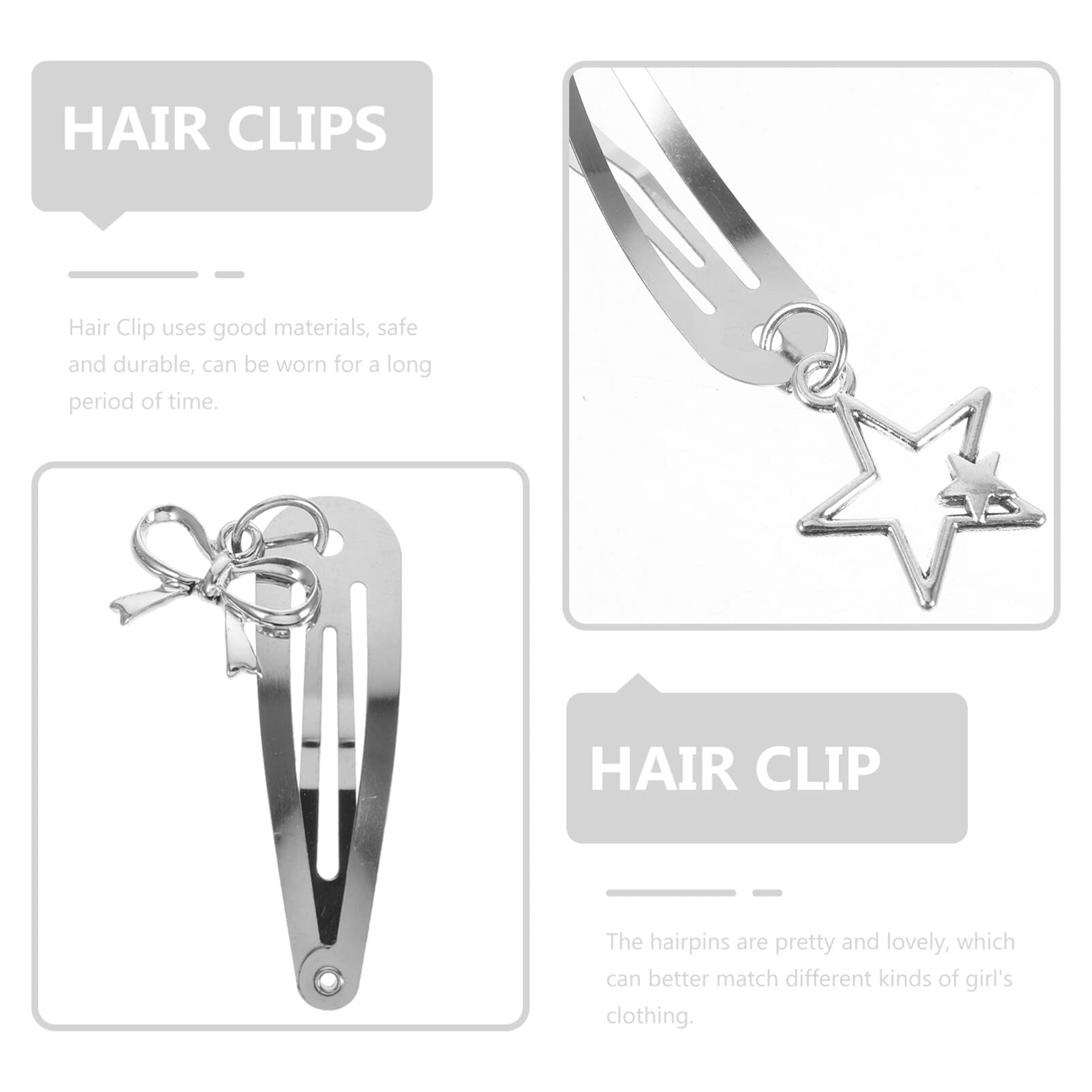 12pcs Heart & Star Hair Clips for Women - Metal Hair Barrettes for Thick Hair, Goth Hair Accessories - Perfect for Daily Wear, Parties & Cosplay