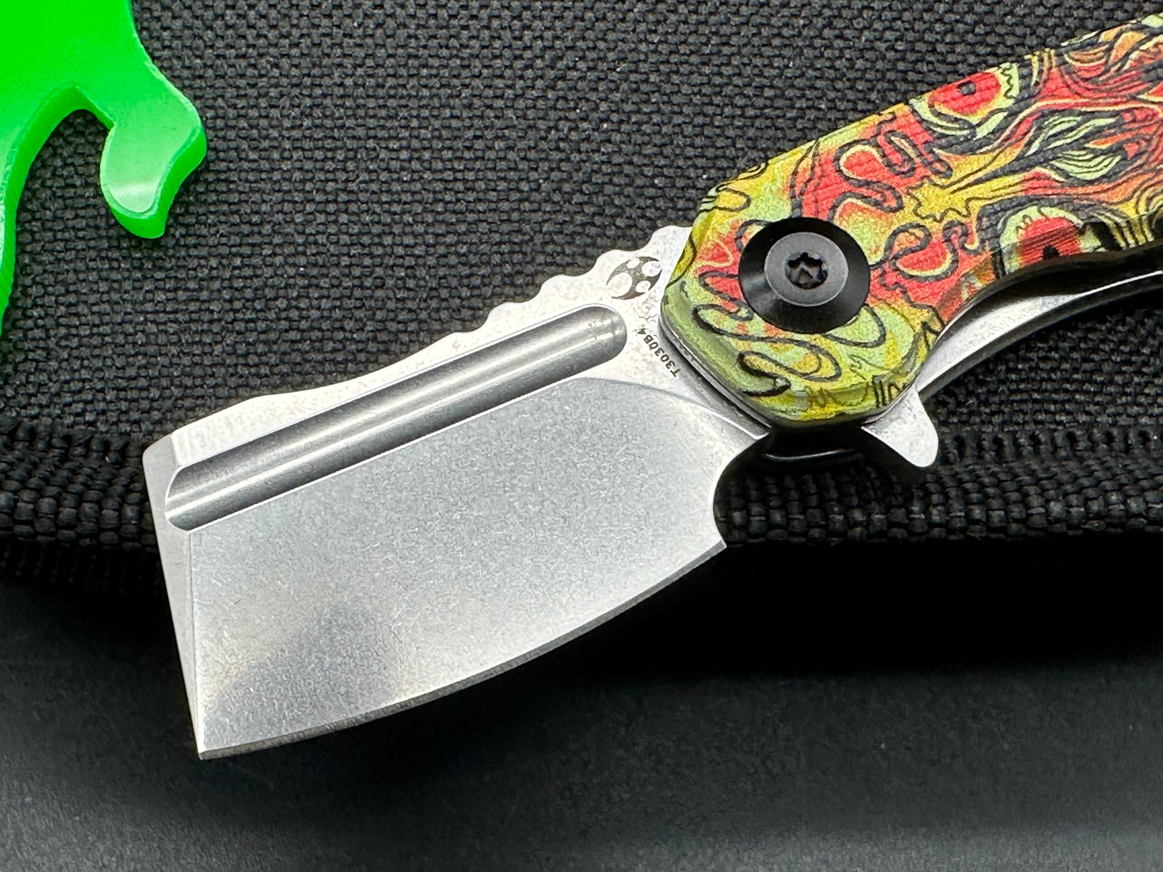 Kansept Mini Korvid Folding Knife - Liner Lock, Undead Print, Yellow G10 Handle - EDC Pocket Knife for Camping, Hiking & Outdoor Adventures