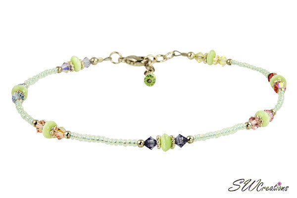 Green Cat's Eye Crystal Beaded Anklet for Women - Elegant Adjustable Ankle Bracelet for Boho, Beach & Summer Outfits