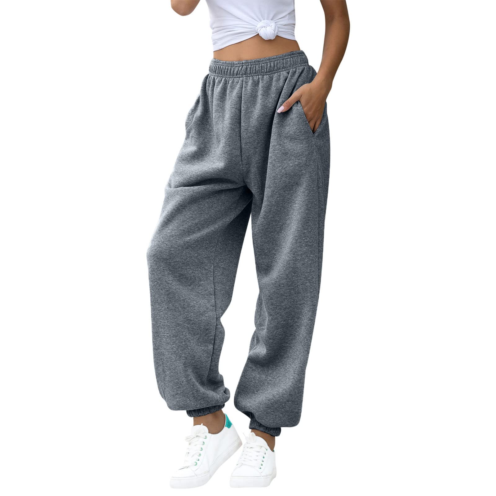 ASHER FASHION Women's High Waist Jogger Sweatpants - Baggy Lounge Yoga Pants with Pockets for Running, Workout & Casual Wear