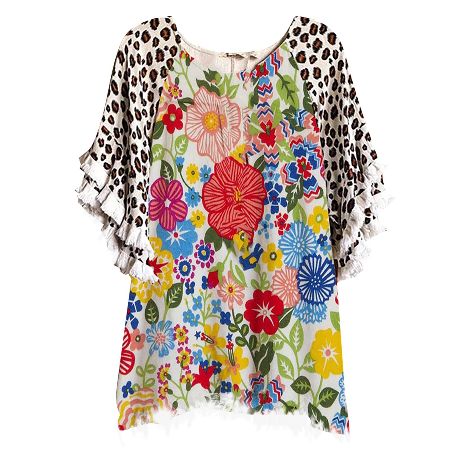 Floral Printed Oversized Women's T-Shirts - Summer Crew Neck Blouses & Tank Tops | Casual Wear, Beach Outfits, and Everyday Comfort