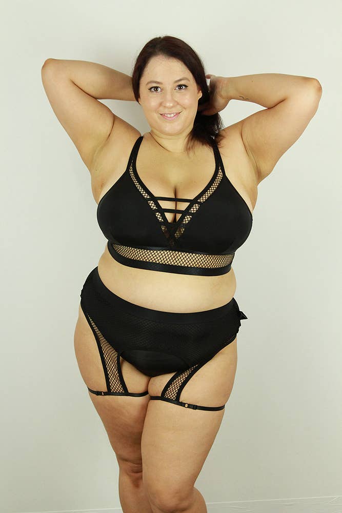 Felix Women's Mid Waist Open Mesh Garter Shorts - Sexy Lingerie Underwear for Valentine's Day & Special Occasions - Black