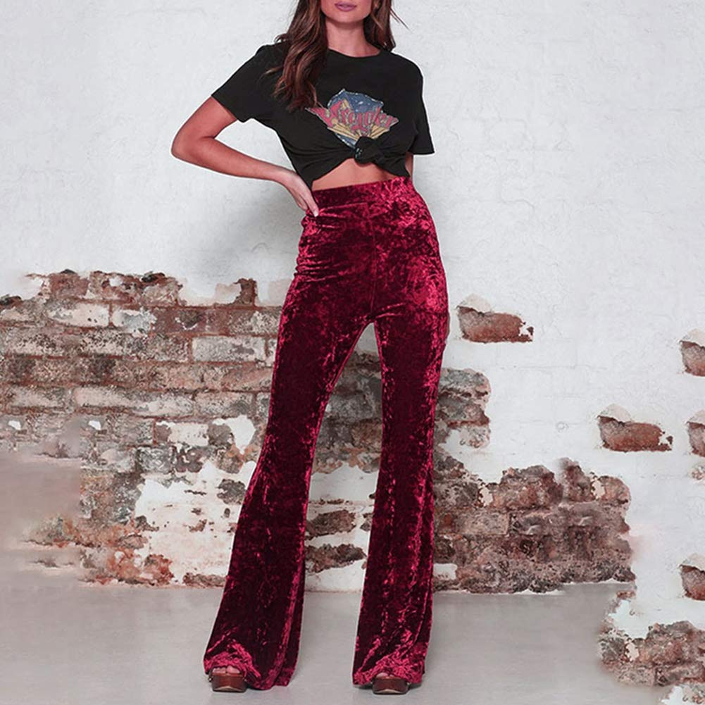 Women's Velvet High Waist Wide Leg Palazzo Yoga Pants - Soft Stretchy Flare Lounge Pants for Yoga, Workout & Casual Wear