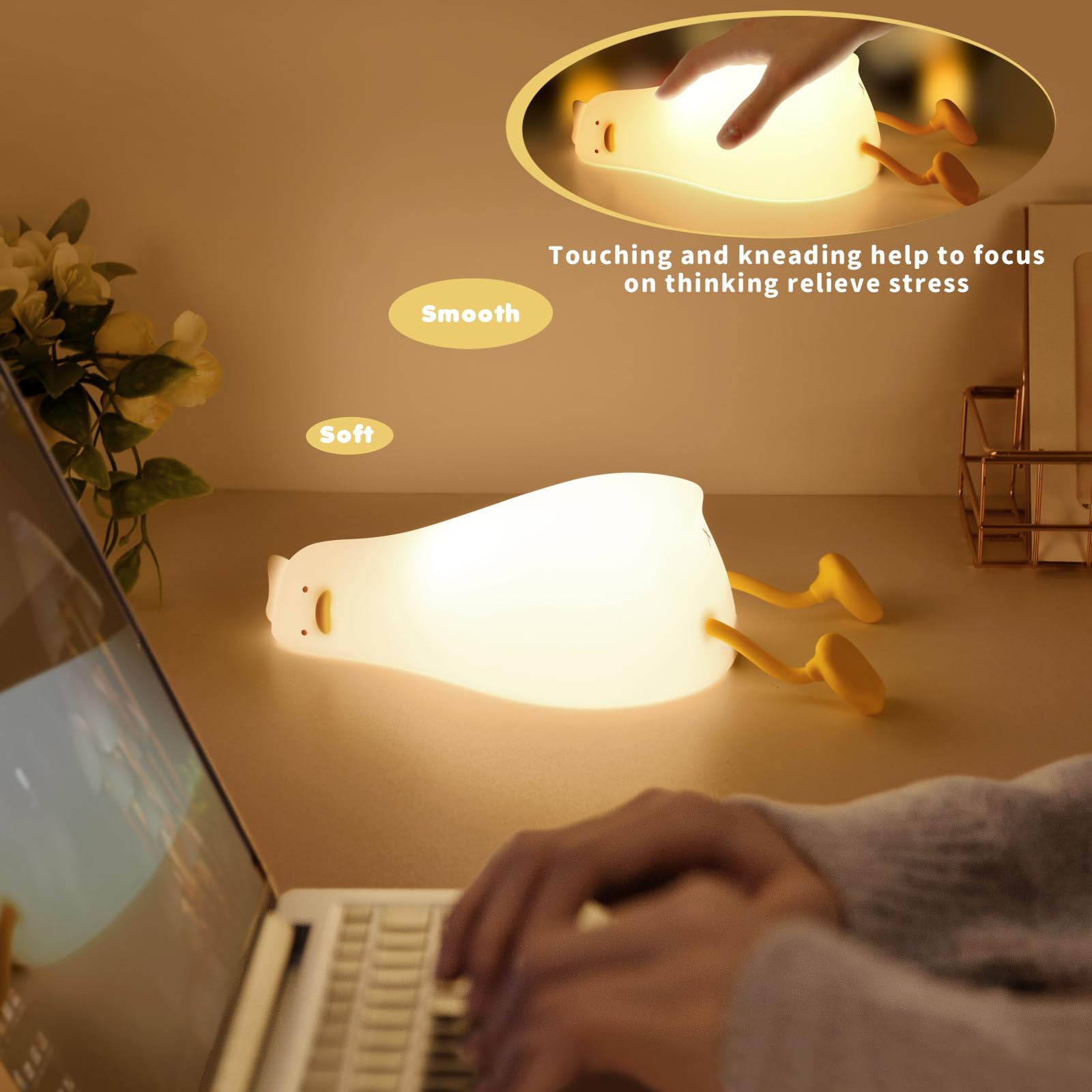 GEAMSAM Rechargeable LED Squishy Duck Night Light - Cute Silicone Dimmable Nursery Lamp, Touch Control Bedside Light for Baby Room, Breastfeeding & Kids Bedroom Decor | Perfect for Night Feeding, Relaxation & Soothing Baby to Sleep