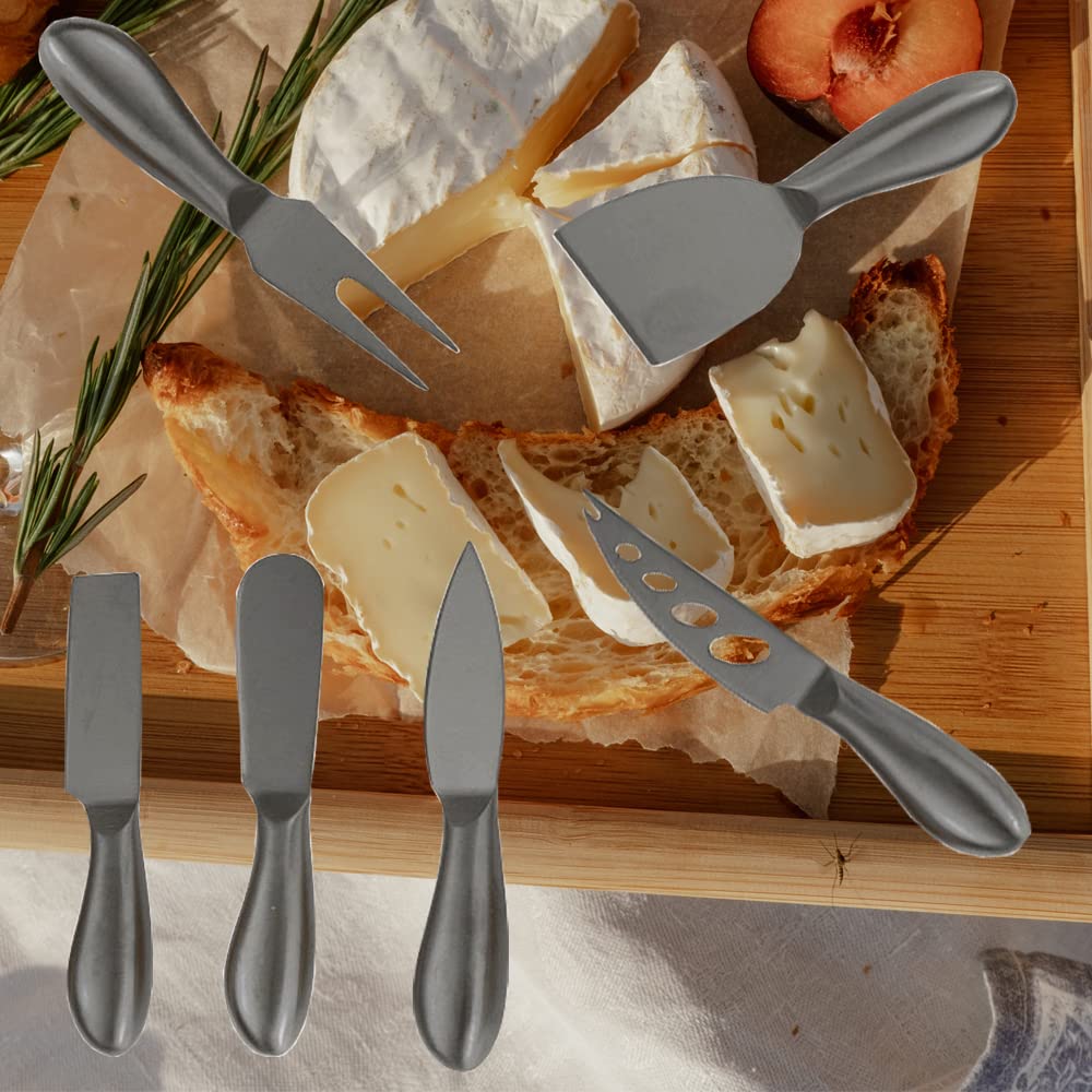 Premium 6-Piece Stainless Steel Cheese Knife Set with Fork, Slicer & Cutters - Cheese Board Accessories for Entertaining - Perfect Gift for Cheese Lovers (Black) - Ideal for Wine Parties, Charcuterie Boards & Gourmet Cheese Tasting