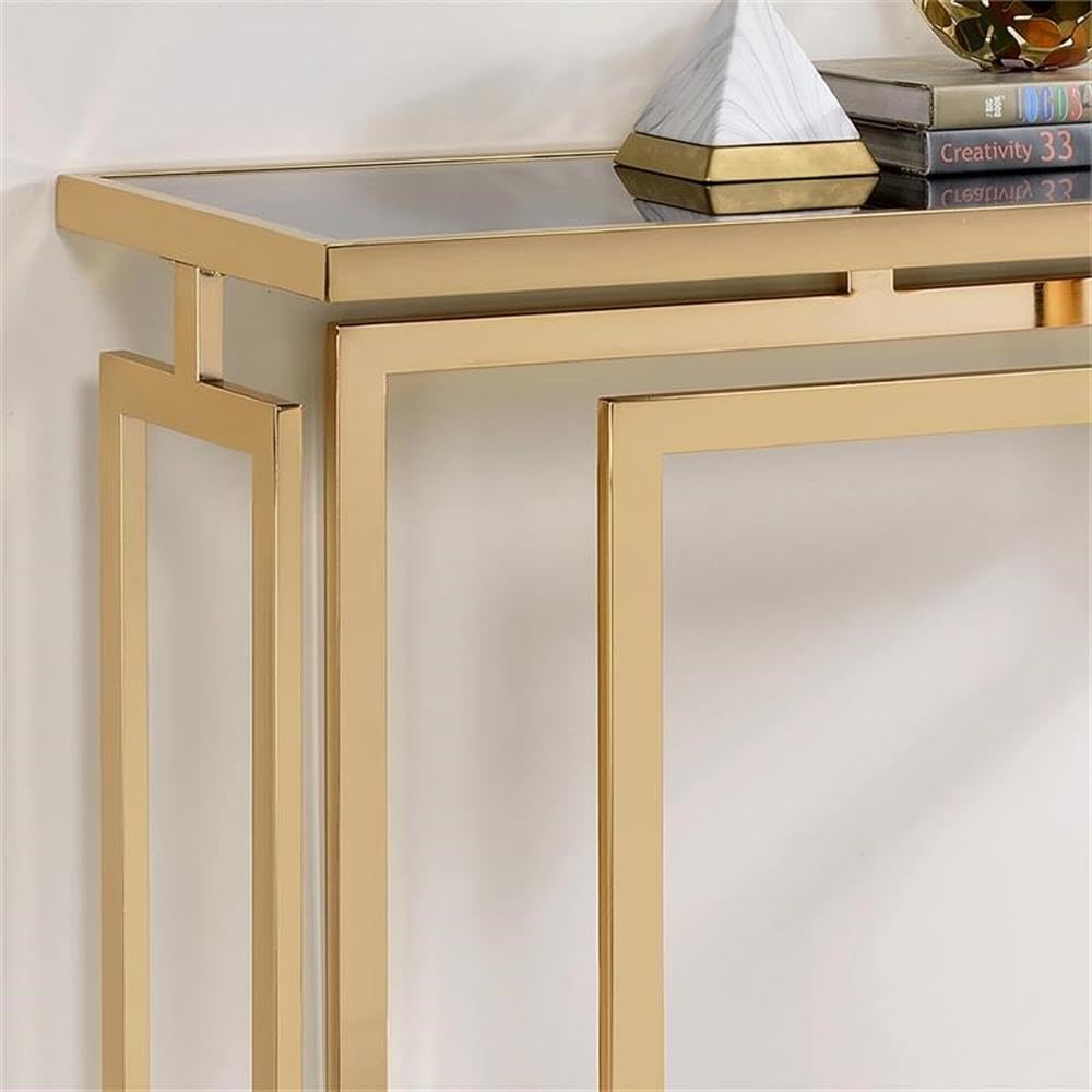 BOWERY HILL Modern Gold Glass Top Console Table - Elegant Entryway Sofa Table for Living Room, Hallway & Bedroom Decor