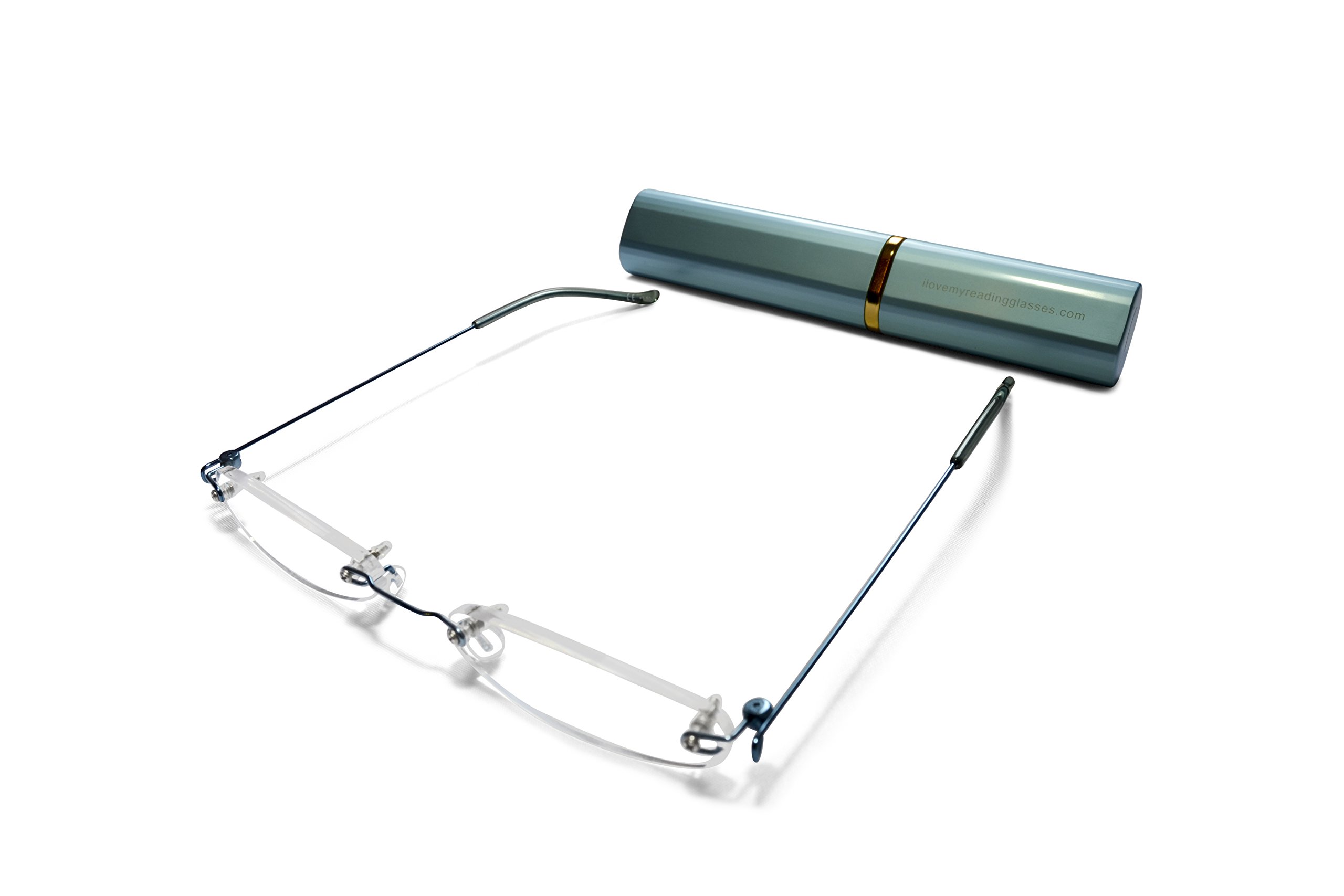 Ultra Slim Rimless Reading Glasses +1.0 for Men & Women - Lightweight Turquoise Frames with Matching Aluminum Case | Perfect for Reading, Computer Work & Daily Use