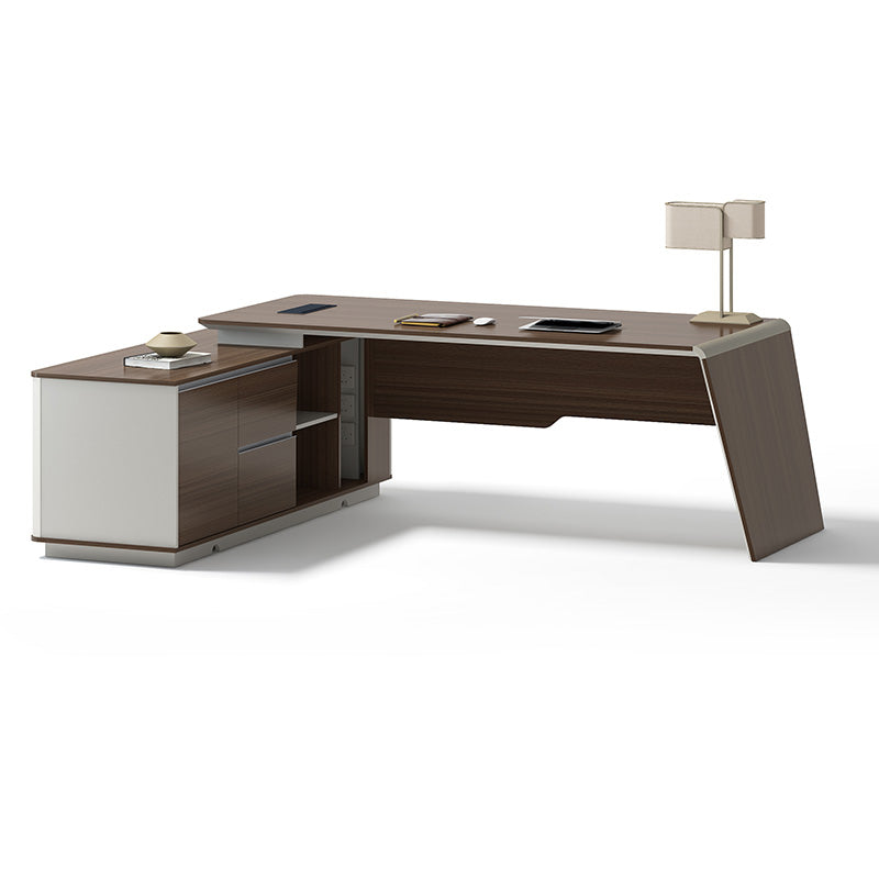 Premium ANDERS Executive Desk with Reversible Return - 2.2M L-Shaped Office Desk in Hazelnut & Beige | Modern Home Office Furniture for Professionals & Remote Workers
