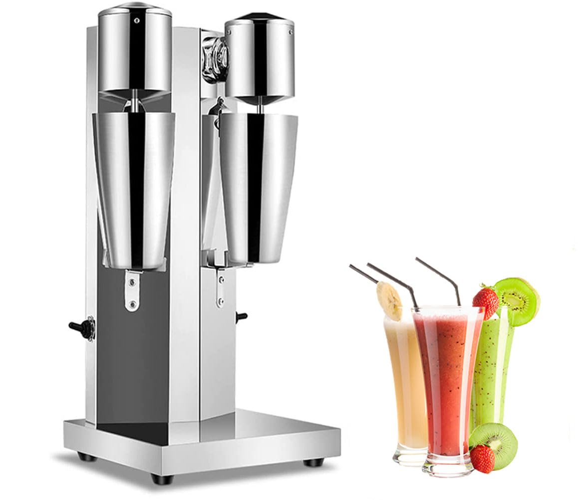Commercial Stainless Steel Milkshake Maker Machine - Dual Head Electric Blender with 2 Speeds (110V 180W) for Shakes, Smoothies & Frozen Drinks - Perfect for Restaurants, Cafes & Ice Cream Shops