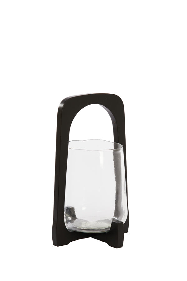 Anosy Small & Large Hurricane Candle Holder - Black, Natural Wood & Clear Glass Finish - Perfect for Home Decor, Wedding Centerpieces, and Romantic Ambiance