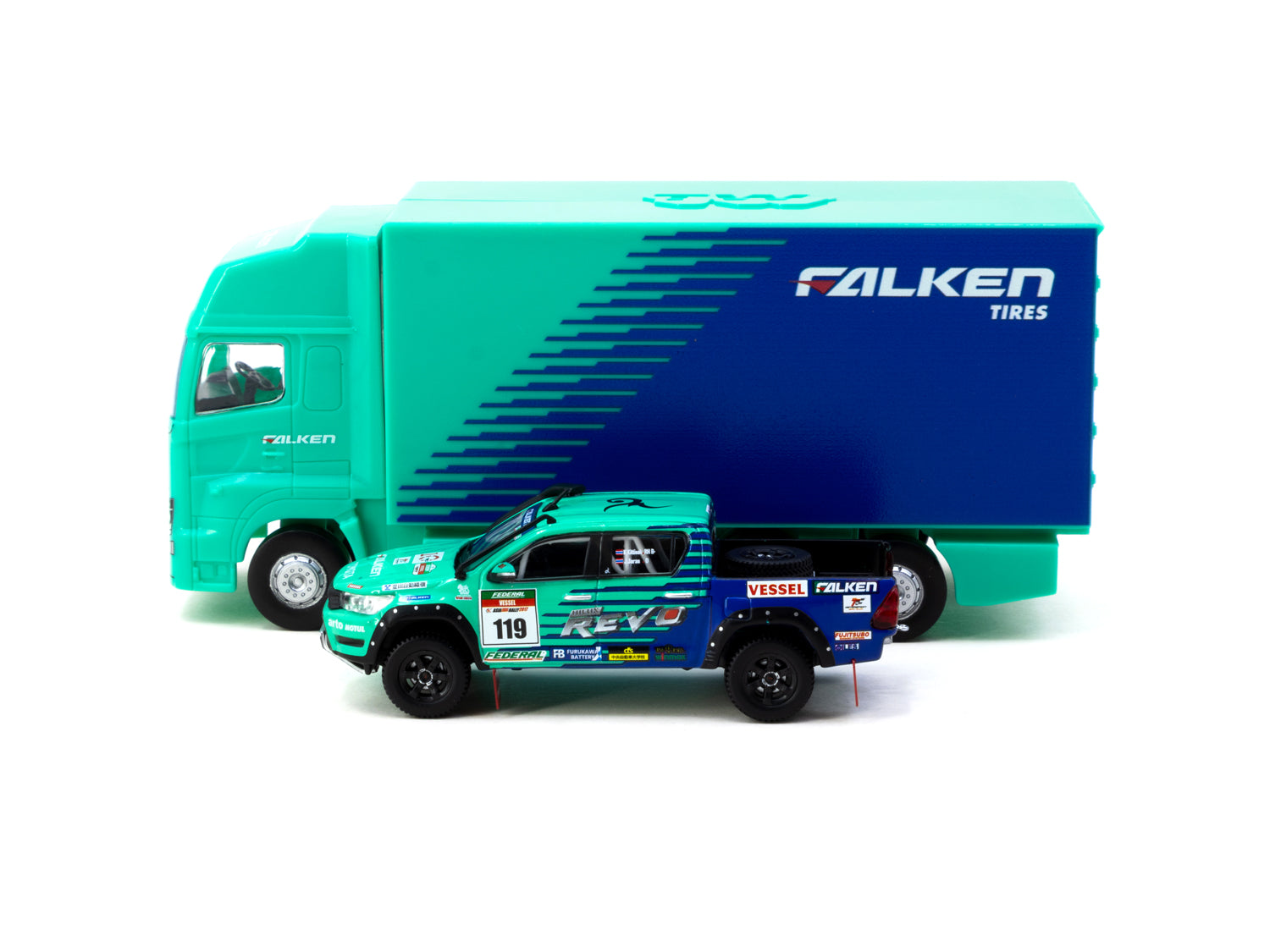Tarmac Works 1/64 Scale Toyota Hilux AXCR 2017 Diecast Model Car with Truck Packaging - HOBBY64 Collection - Perfect for Display, Racing Enthusiasts, and Diecast Collectors
