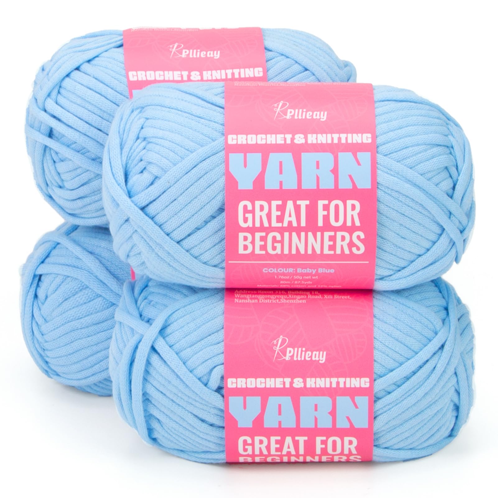 Pllieay Baby Blue Crochet & Knitting Yarn (4x50g) - Soft Cotton-Nylon Blend, Worsted Medium #4 Yarn for Beginners with Easy-to-See Stitches - Perfect for Baby Blankets, Scarves & DIY Crafts