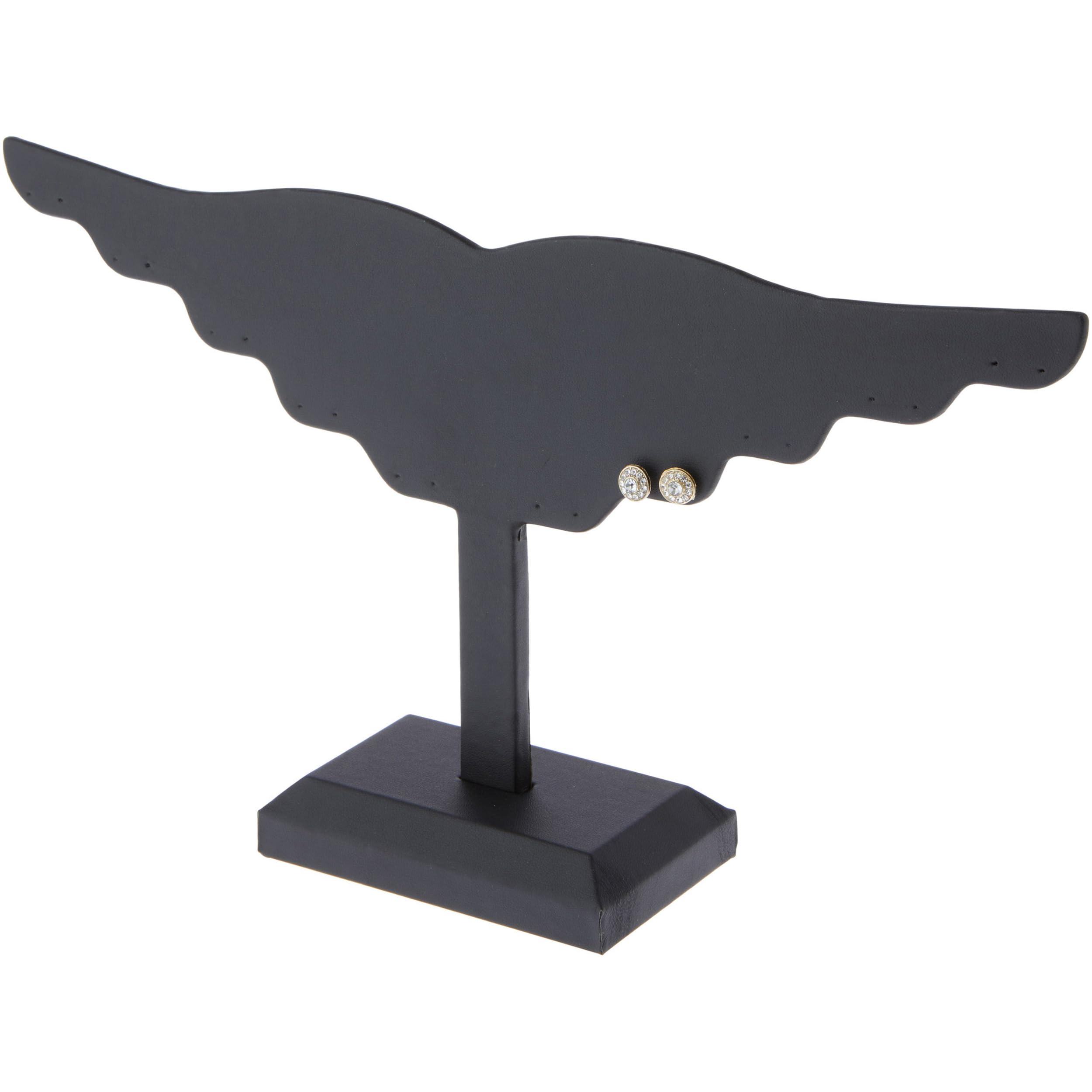 Plymor Black Faux Leather Wing Style Earring Display Stand - 10 Pair Holder, 12.5