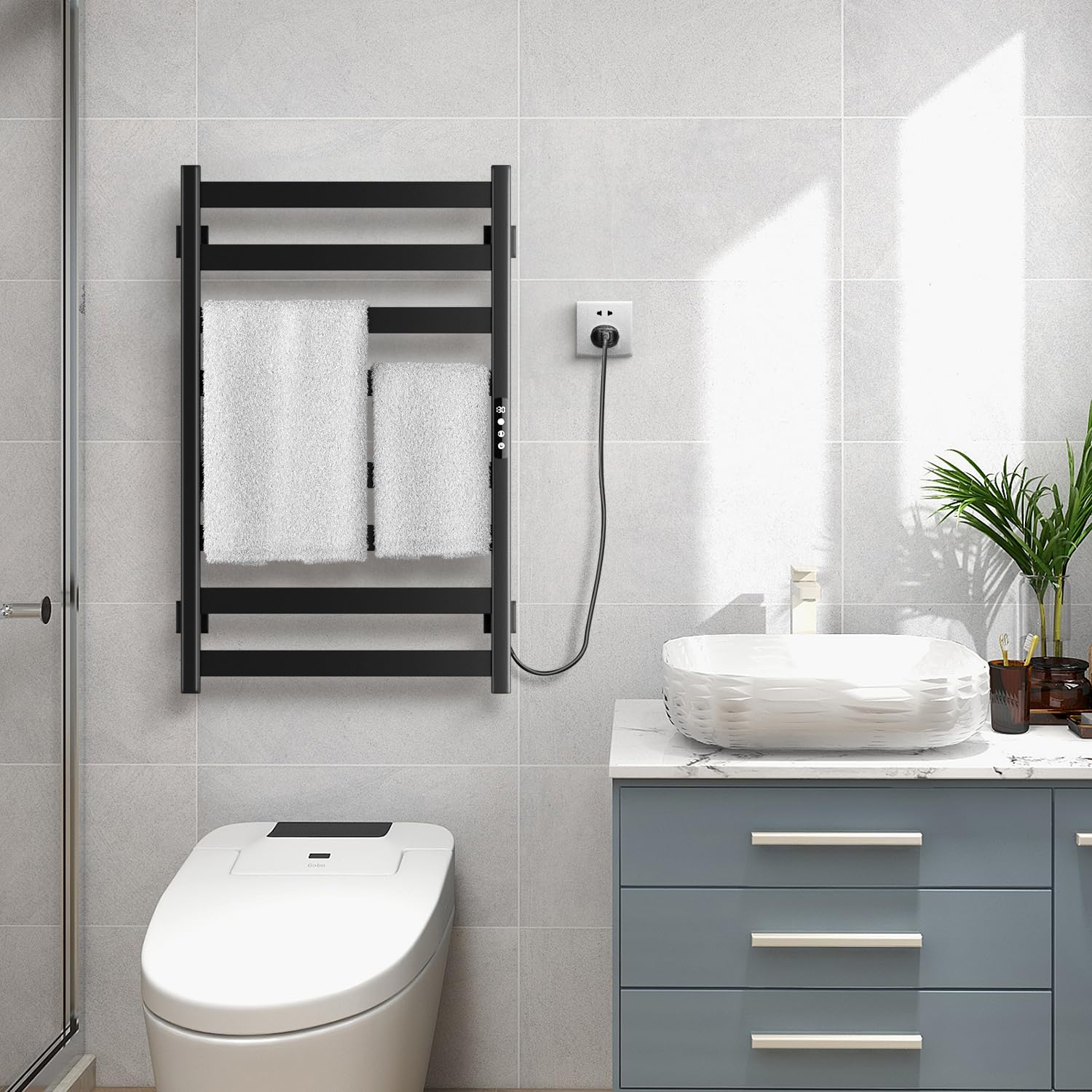 Premium 8-Bar Electric Towel Warmer & Heater Rack - Stainless Steel Bathroom Towel Dryer with Timer & Smart Temperature Control - Wall Mounted Plug-in Bath Heater for Spa, Luxury Hotels & Cozy Home Use