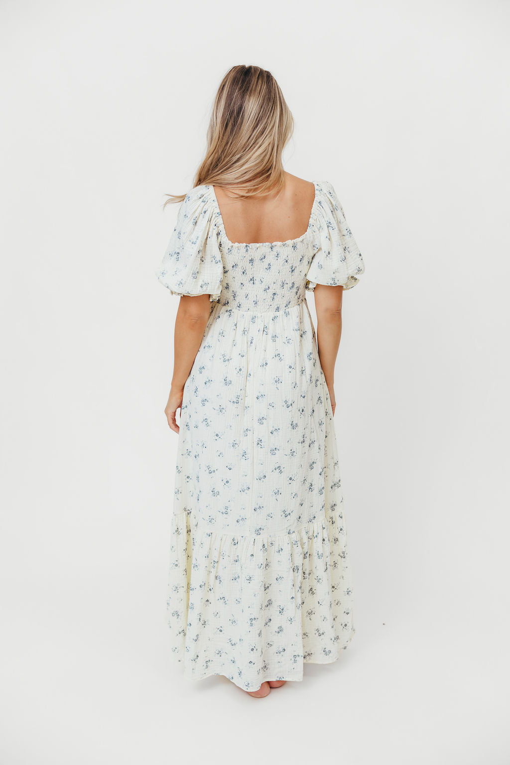 Livvy 100% Cotton Maxi Dress - Dusty Blue Floral Print, Women's Summer Boho Dress for Beach, Vacation & Casual Wear