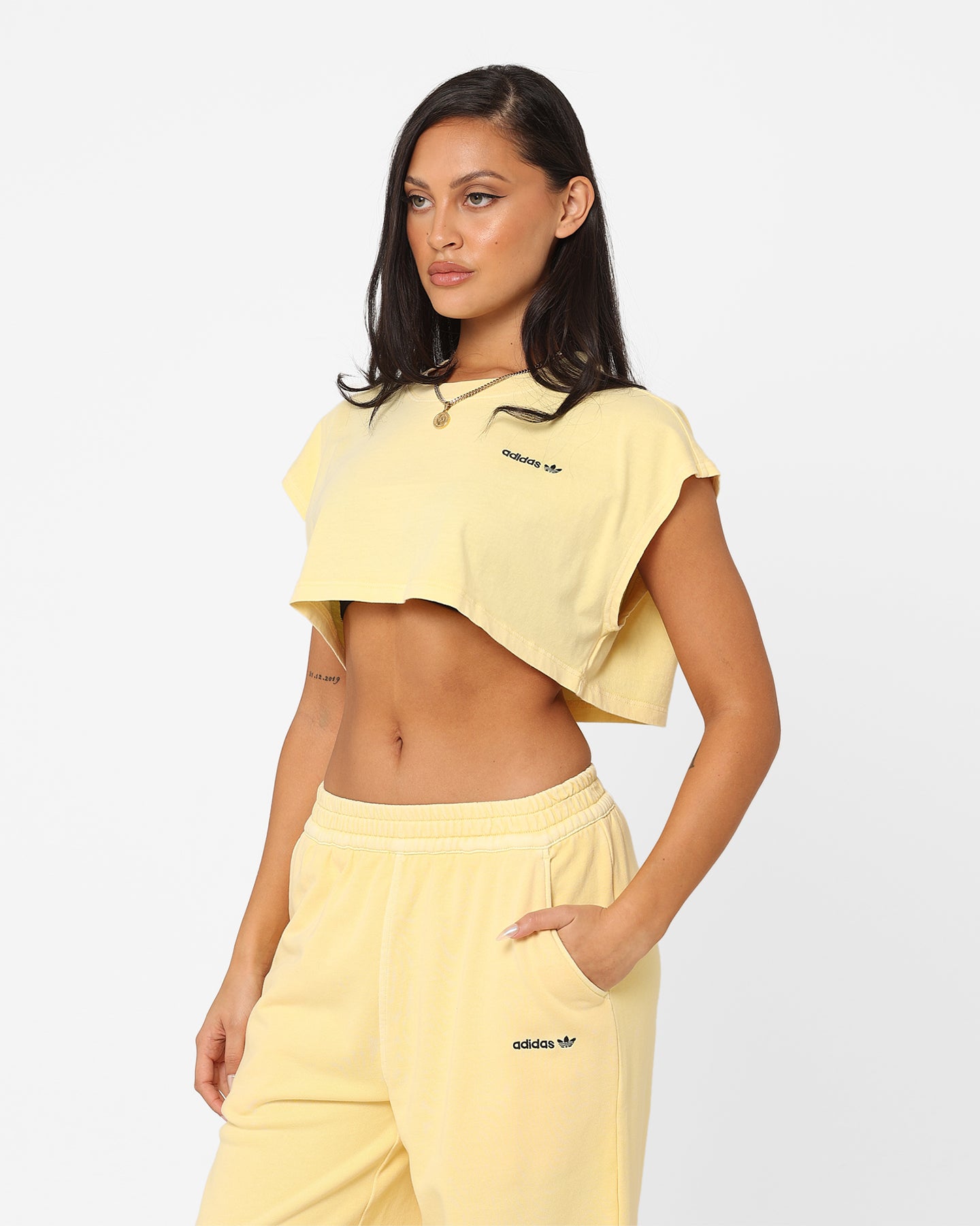 Adidas Women's Must Crop T-Shirt - Almost Yellow | Comfortable Athletic Top for Running, Yoga & Casual Wear