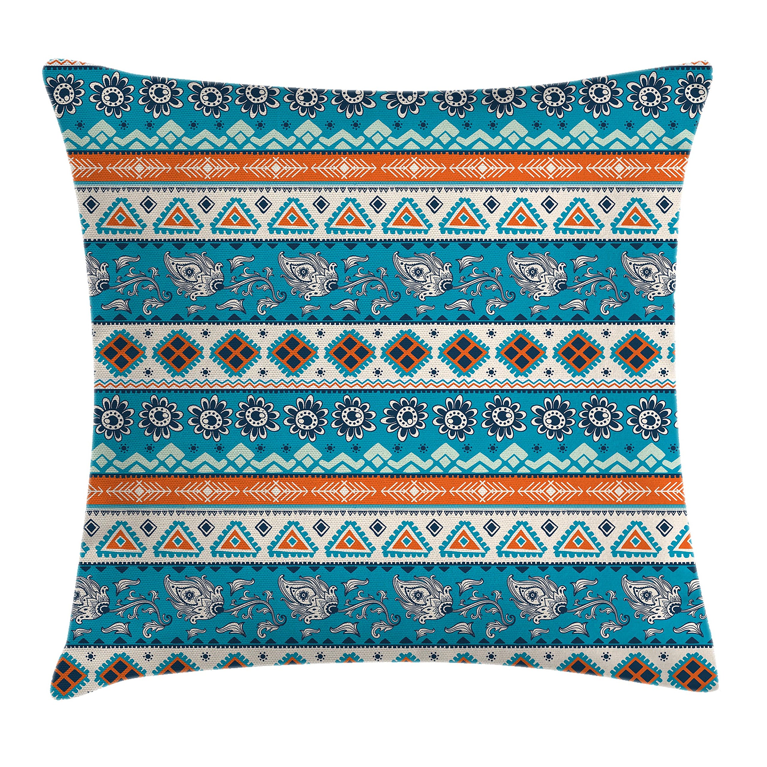 Ambesonne Bohemian Floral Throw Pillow Cover 26x26 Inches - Persian Tulips Tribal Print Decorative Square Cushion Case in Orange & White for Living Room, Bedroom, Sofa Decor