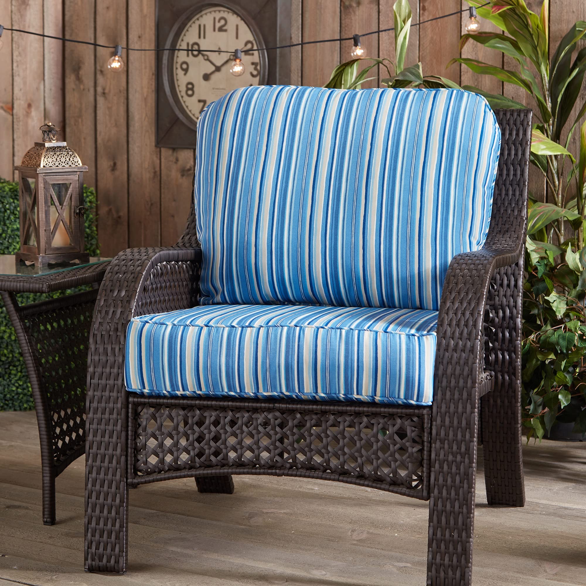 South Pine Porch Outdoor Deep Seat Cushion Set - 2 Piece Waterproof Patio Furniture Cushions in Sapphire Stripe - Perfect for Deck, Garden, and Outdoor Lounge Chairs