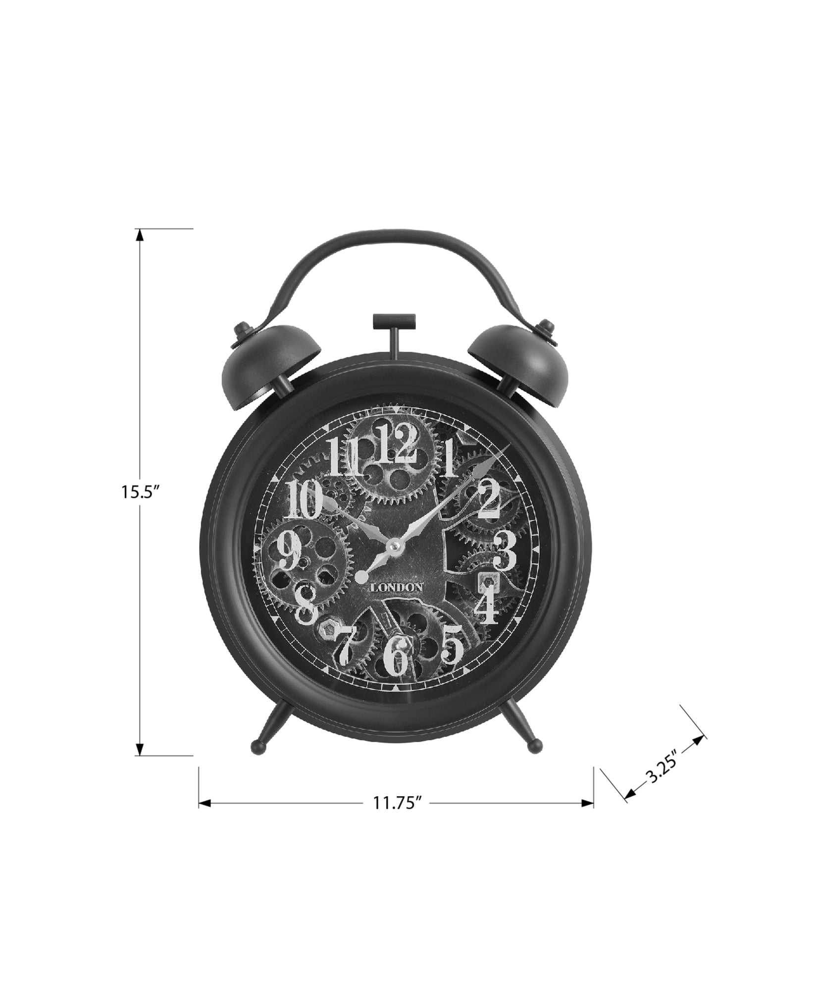 12 Round Gear Mechanism Table Clock - Black Transitional Design Vintage Style | Decorative Home Office Desk Clock | Perfect for Industrial Decor, Steampunk Gifts & Man Cave Accessories