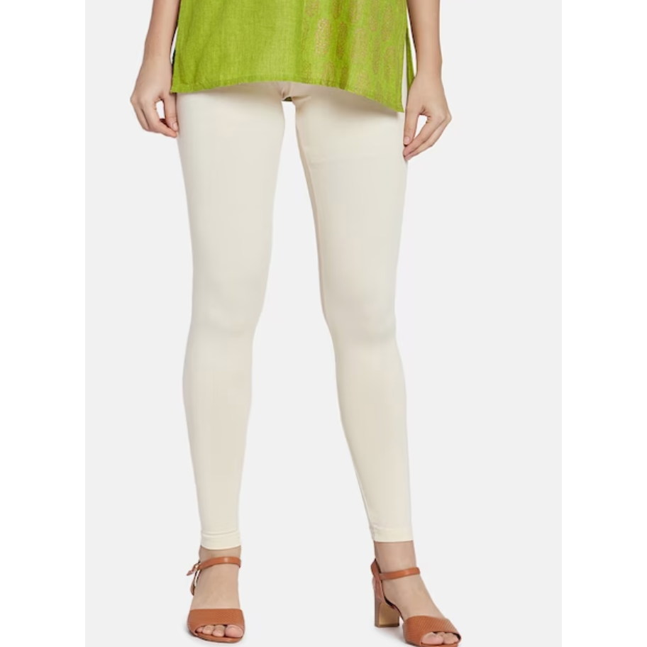 Soft Cream Colored Leggings for Women - High Waisted Stretchy Yoga Pants - Comfortable Chudi Bottoms for Workout, Lounge & Everyday Wear