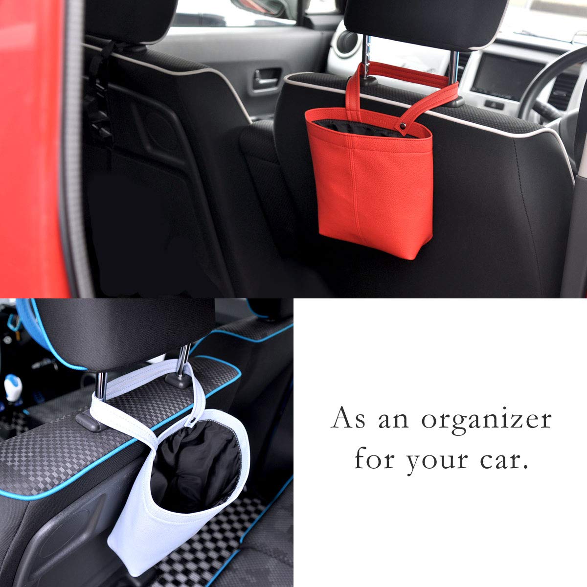 Vegan Leather Utility Storage Sack Hanging Bag for Cars & Kitchen Doors - Black | Multi-Purpose Organizer for Keys, Toys, Groceries & More
