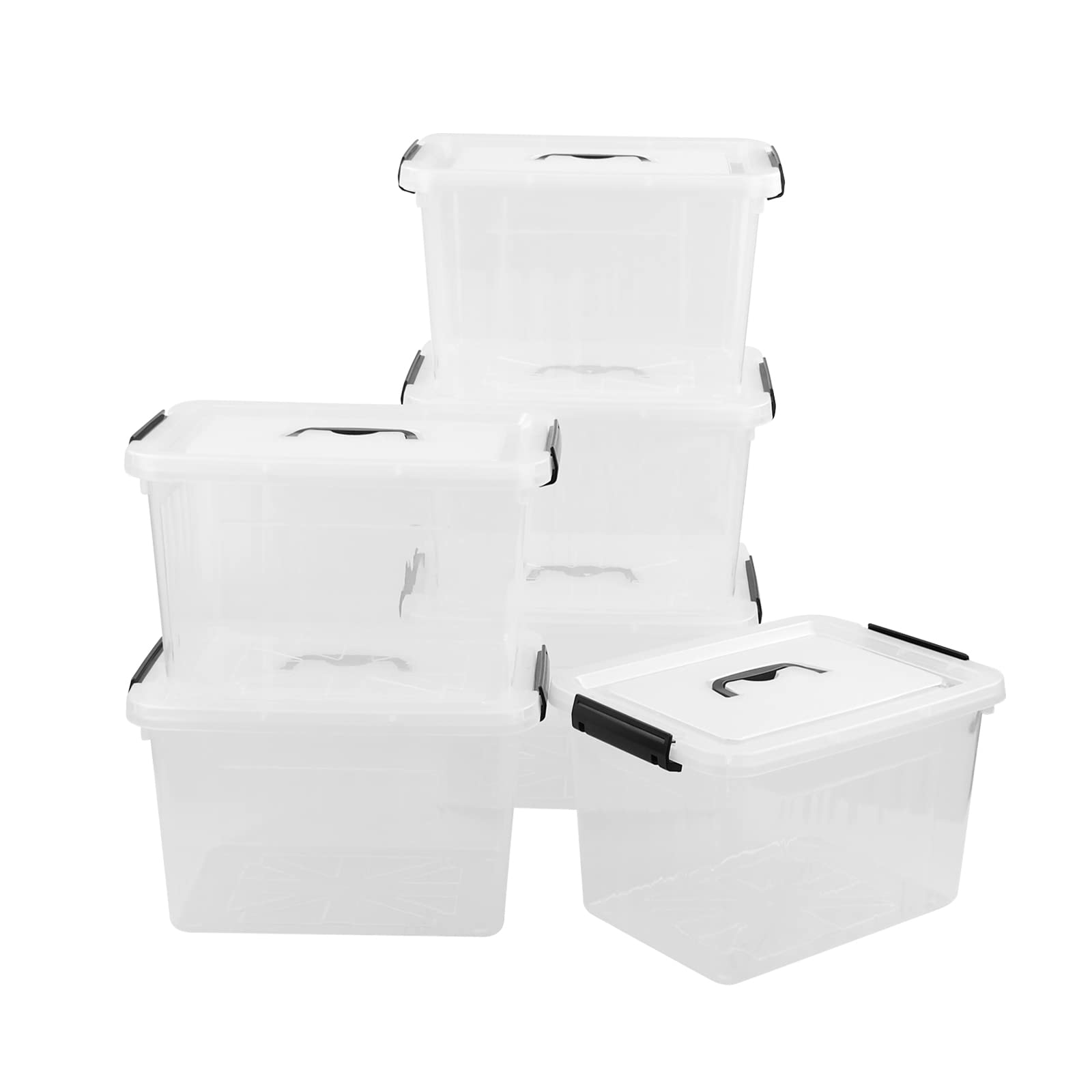 Qskely 6-Pack 10L Clear Plastic Storage Box with Latch & Handle - Organize Toys, Clothes, Office Supplies & Home Decor - Perfect for Closet, Garage, Kids Room & Travel Storage